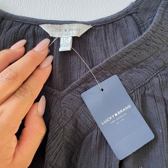 Lucky Brand Black Flutter Sleeve Blouse Women’s Large NWT - Picture 3 of 6